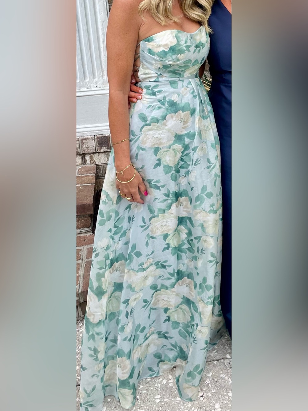 Strapless Floral Organza Evening Gown in Light Blue, wedding guest, formal